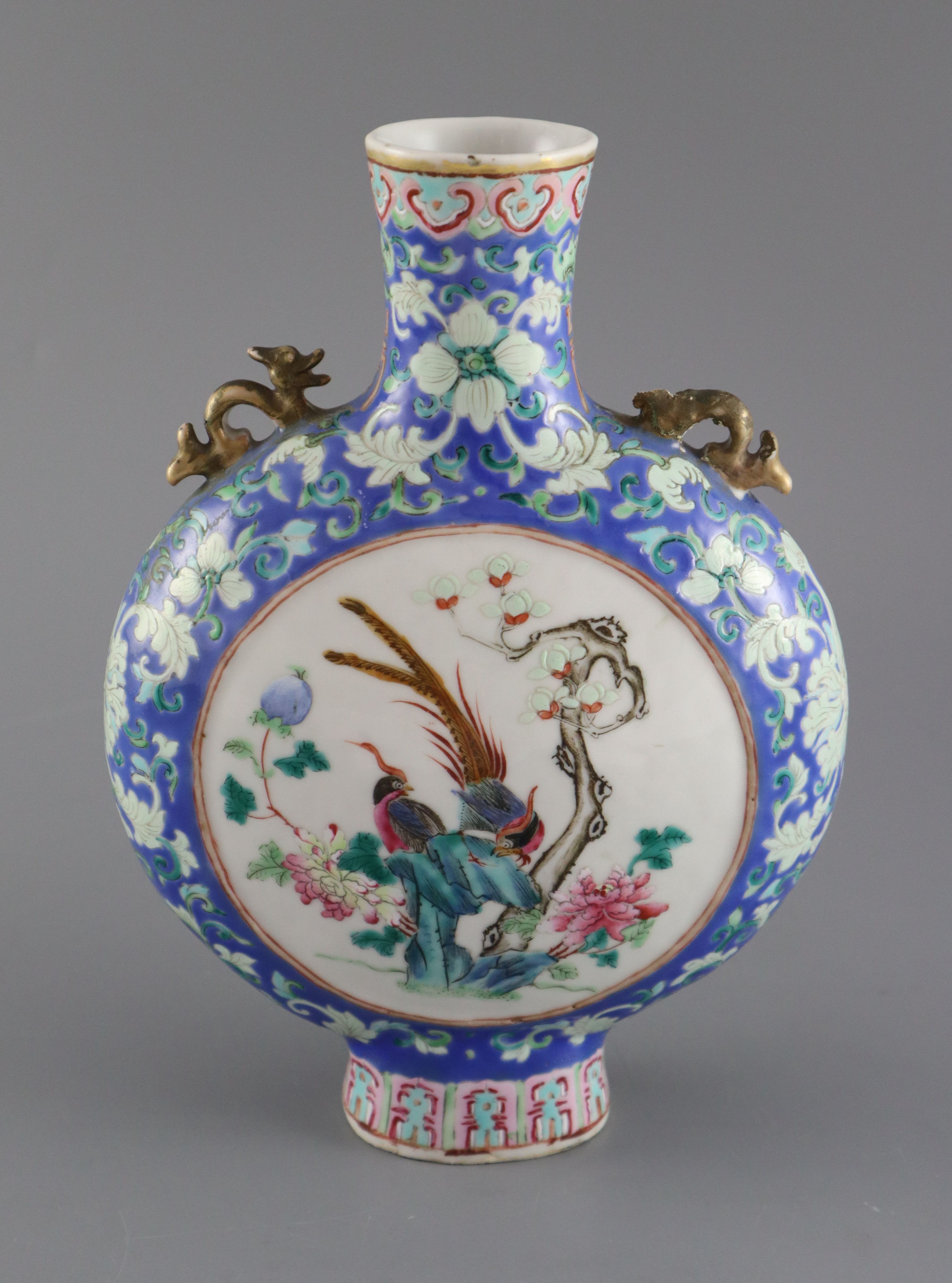 A Chinese famille rose moon flask, 19th century, 25cm high
